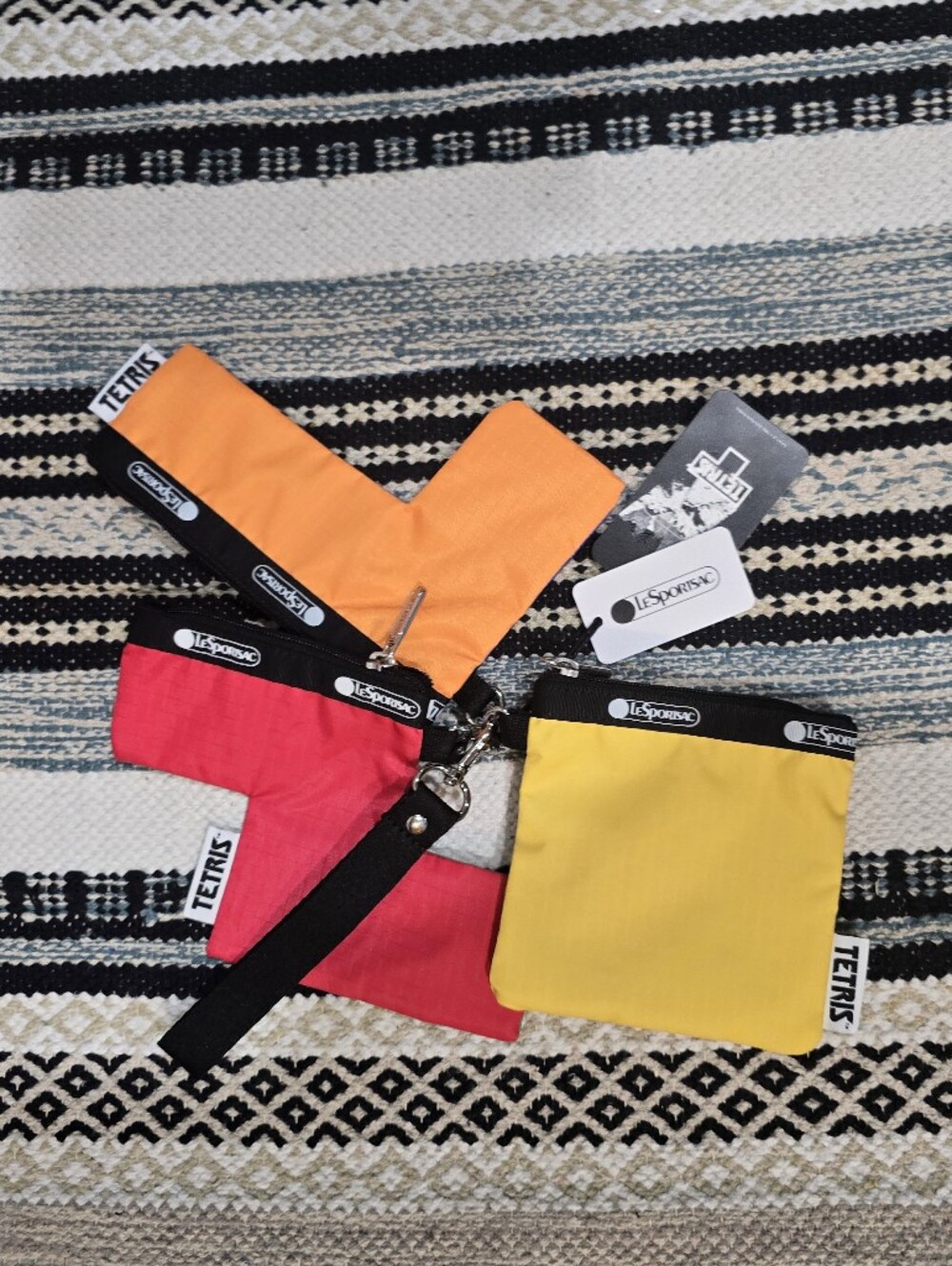 LeSportsac Yellow, Orange & Pink Tetris Coin Pouches